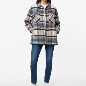ZARA Plaid Flannel Shacket – Relaxed Fit Blue Red Tan White Size L